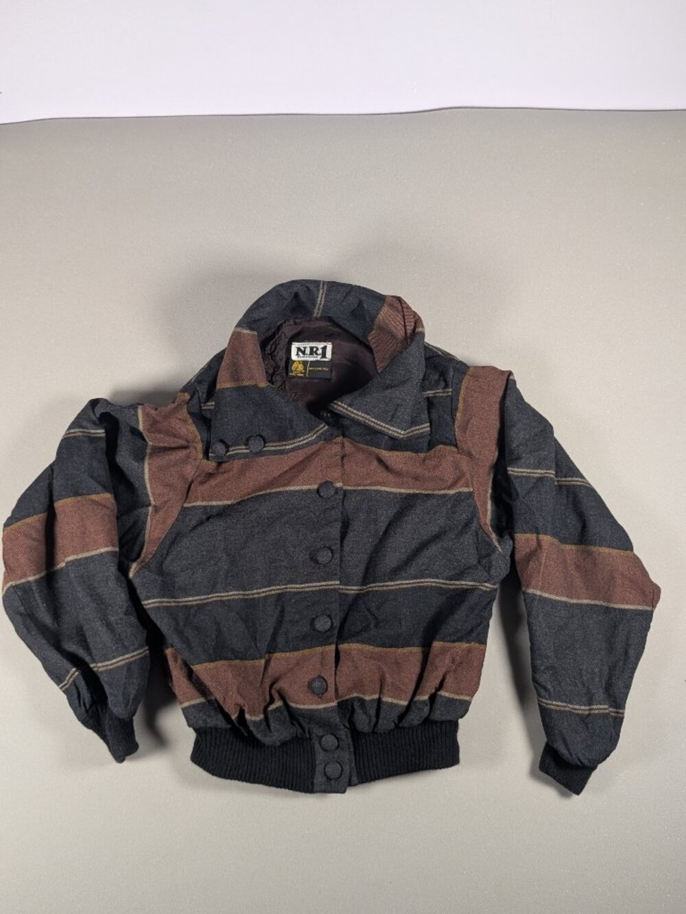 VINTAGE NR1 by Ned Gould Wool Jacket Button Front Browns Black Size S